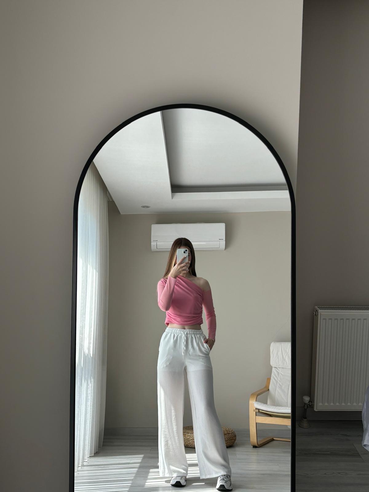 Beyaz Beli Lastikli Pantolon