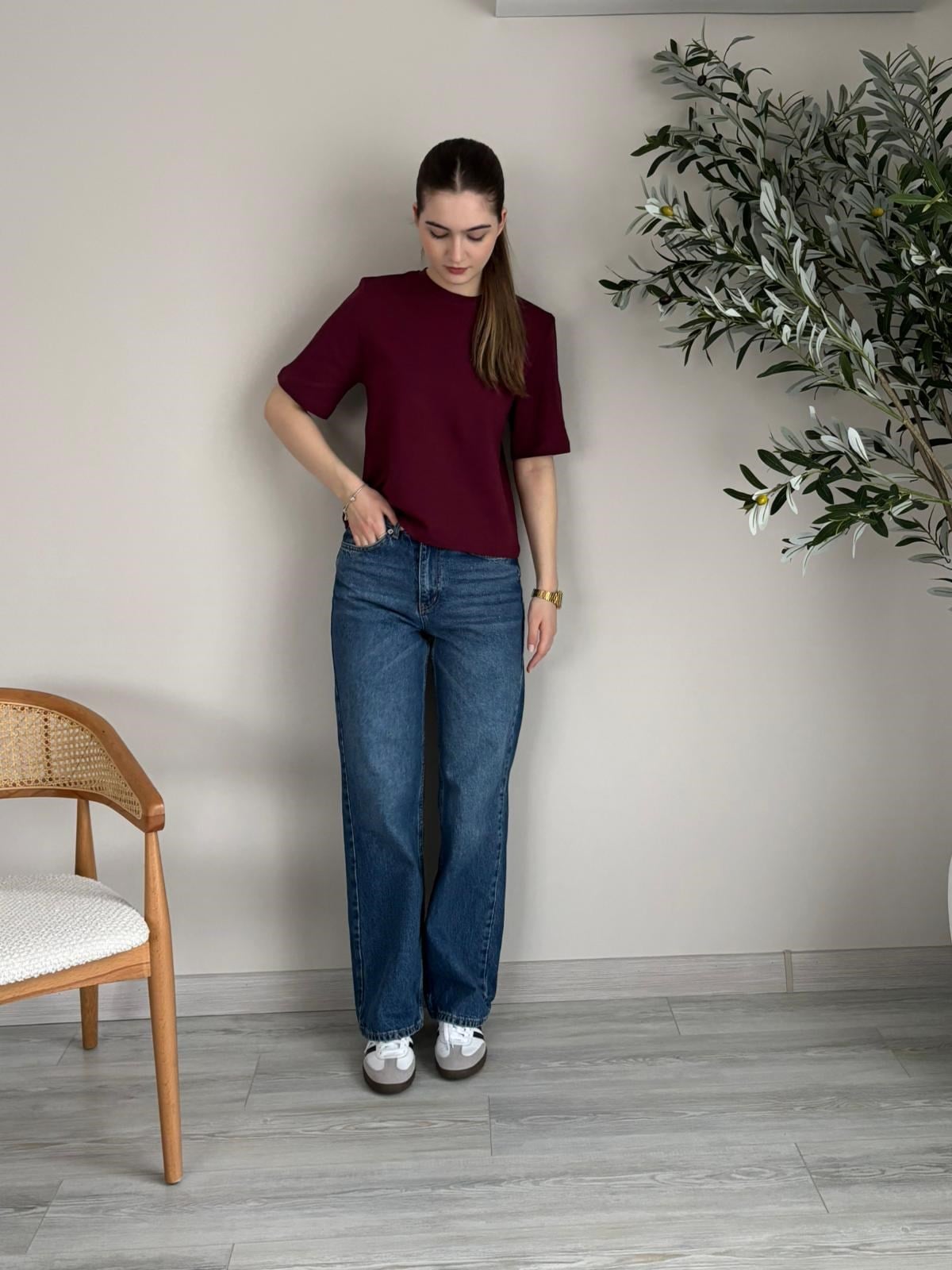 Bordo Vatkalı T-shirt