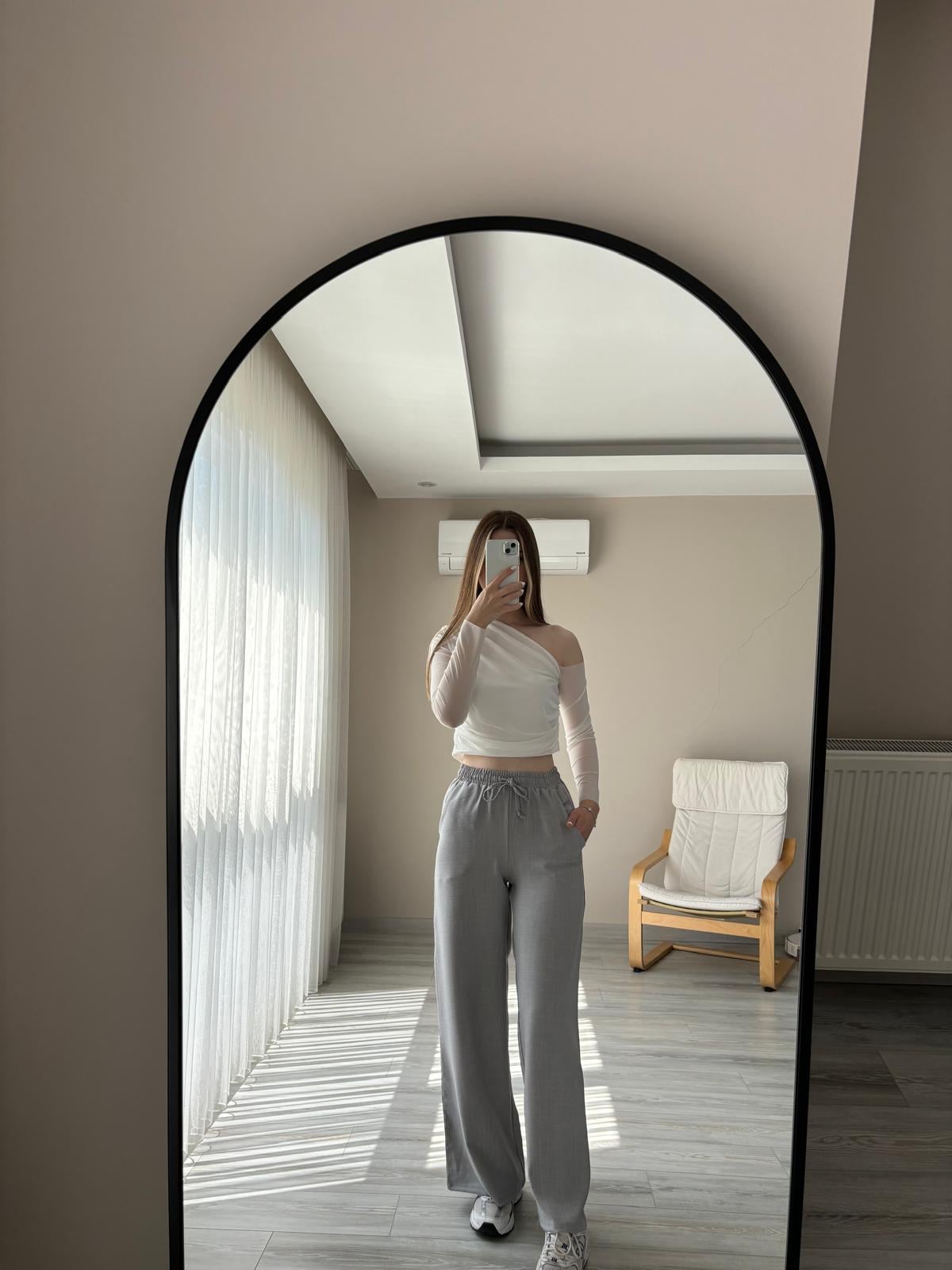 Gri Beli Lastikli Pantolon 