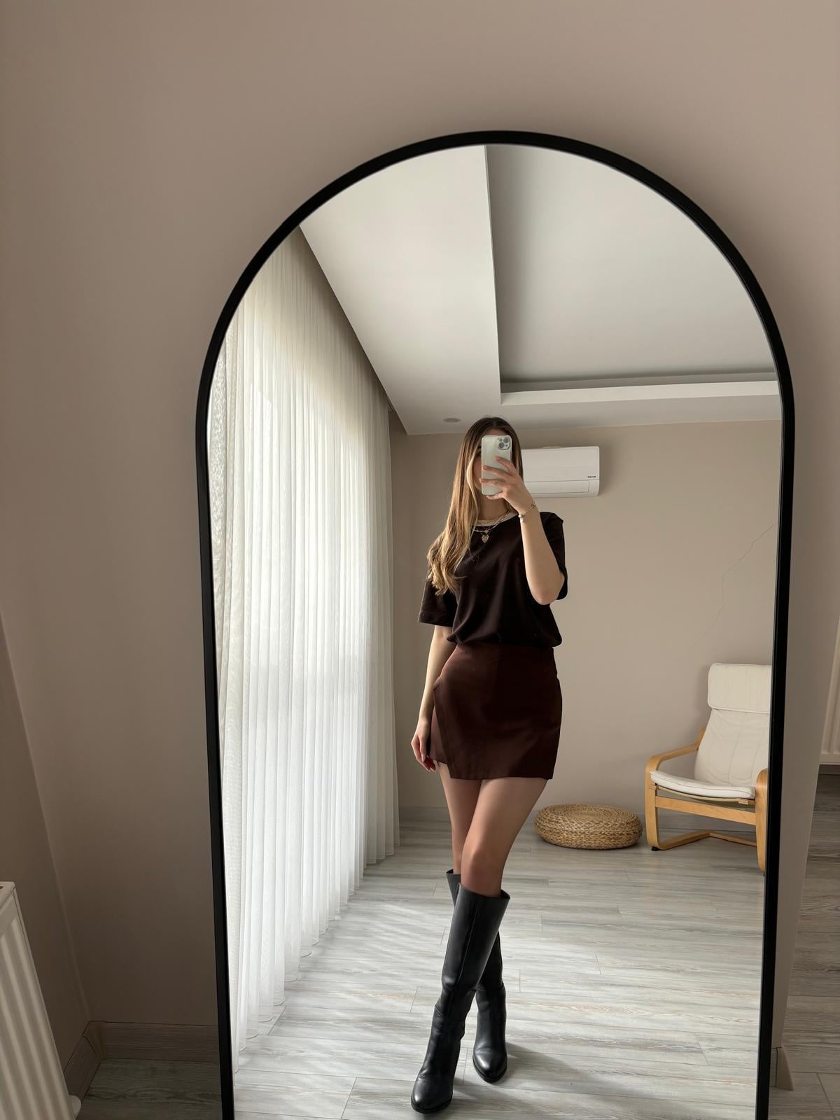 Kahverengi Mini Şort Etek