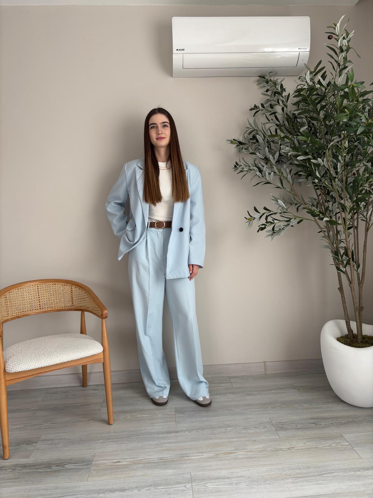 Mavi Dökümlü Palazzo Pantolon