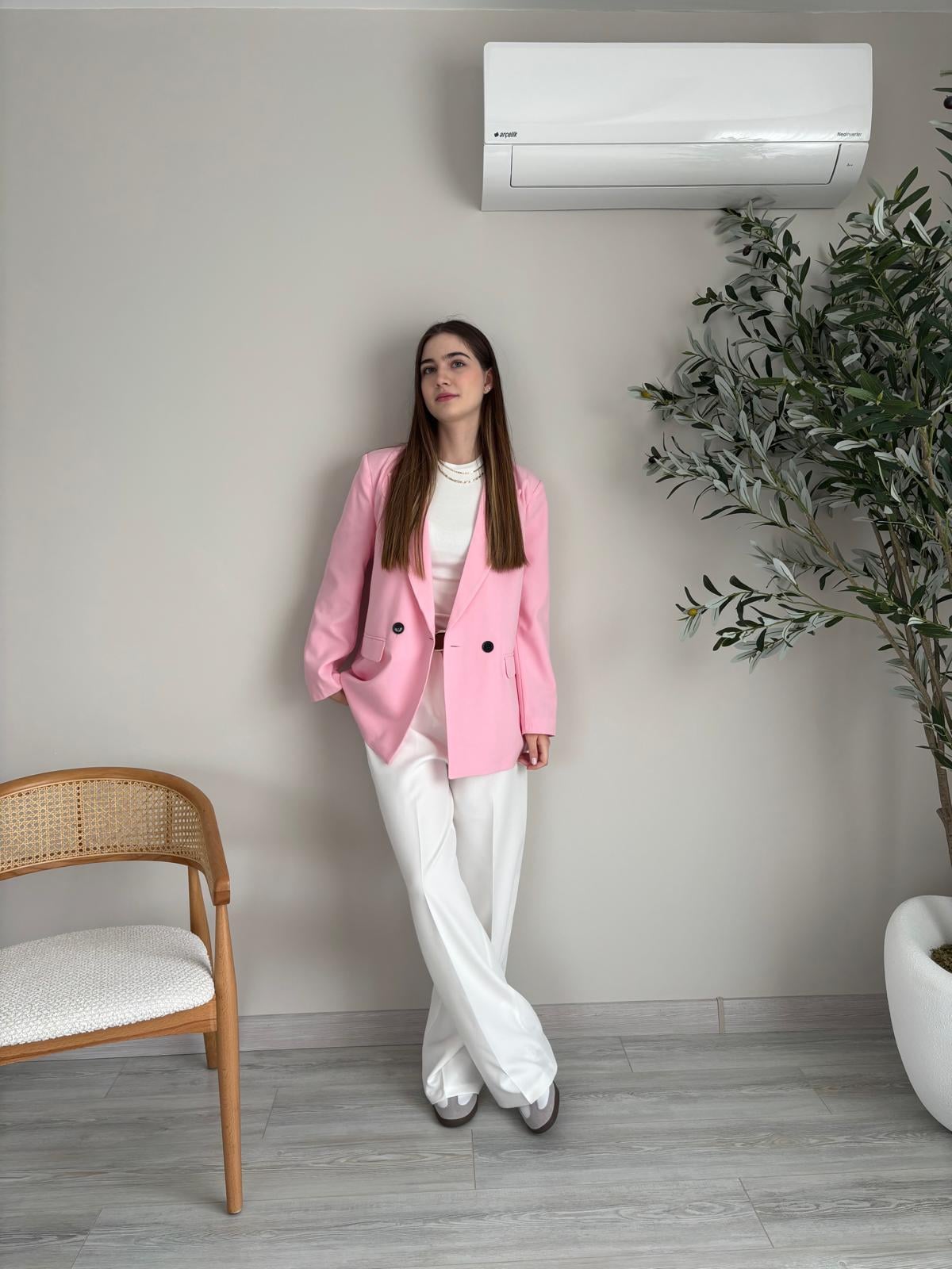 Pembe Oversize Blazer Ceket