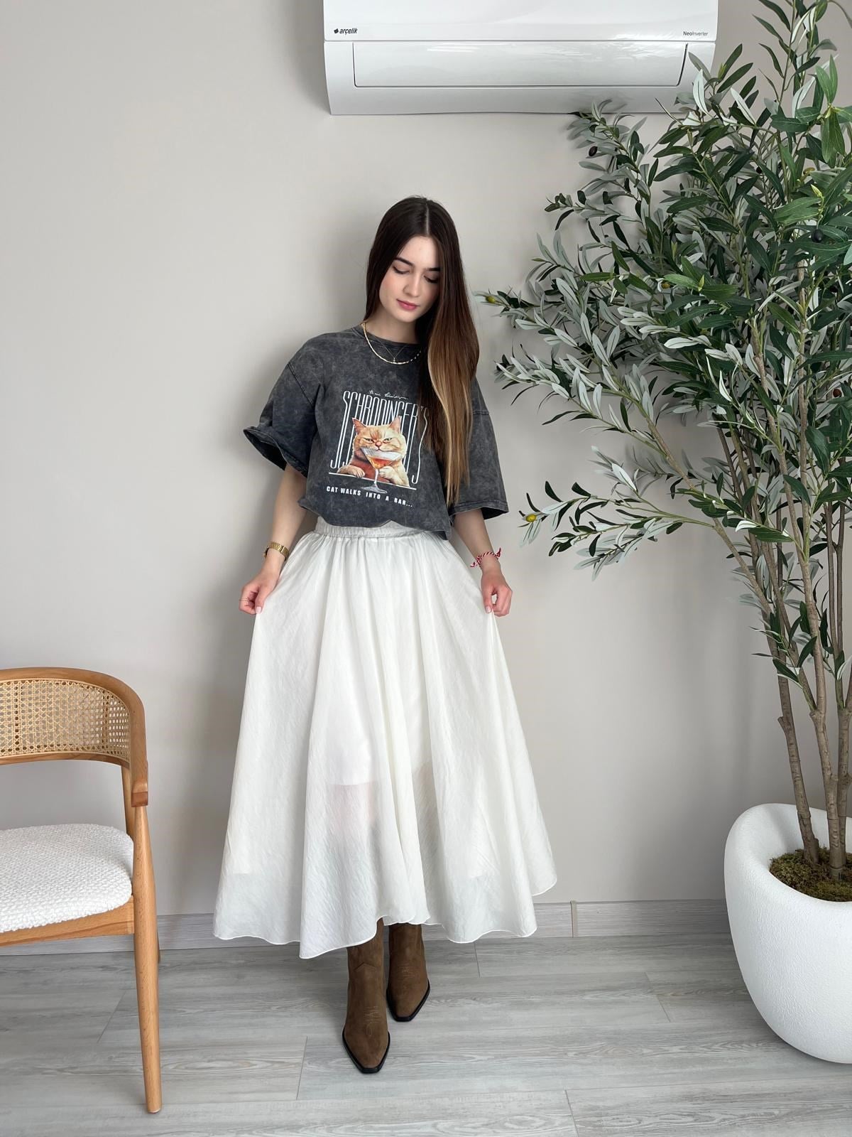 Tasarım Cat Yıkamalı Oversize T-shirt