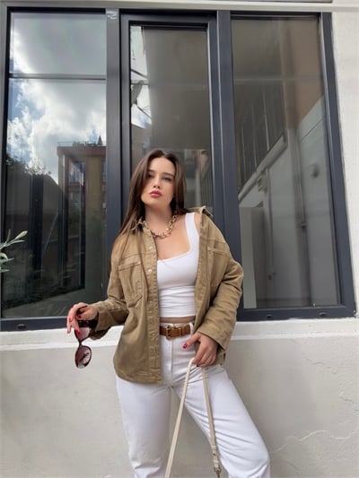 Bej Cepli Gabardin Ceket