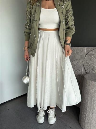 Beyaz Astarlı Parçalı Tensel Etek