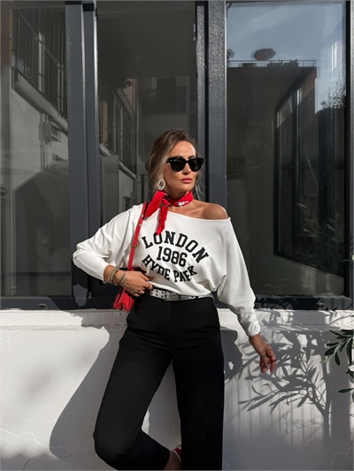 Beyaz London Tek Omuz Tshirt