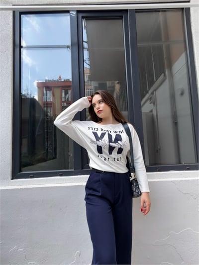 Beyaz NY City Baskılı T-Shirt