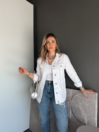 Beyaz Zımbalı Orijinal Kot Ceket