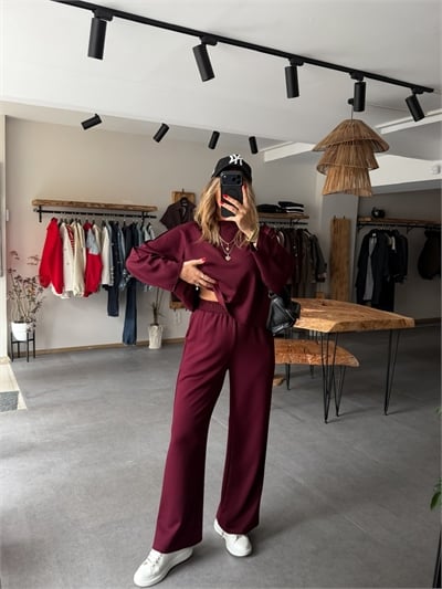 Bordo Dikiş Detaylı Oysho Takım