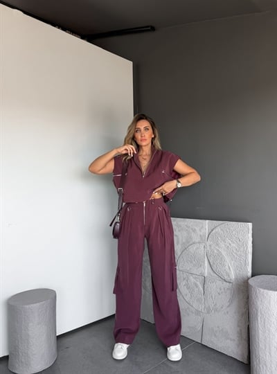Bordo Kargo Cepli Yarasa Kol Tasarım Takım