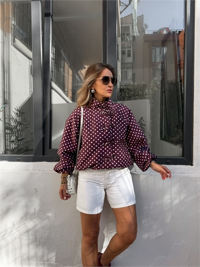 Bordo Puantiyeli Bomber Ceket
