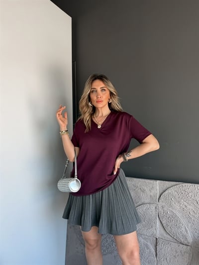 Bordo V Yaka Modal Basic Tshirt