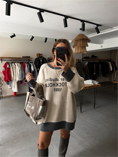 Gri Şeritli Stockholm Oversize Kazak