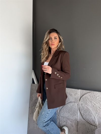 Kahve Asimetrik Düğmeli Blazer Ceket