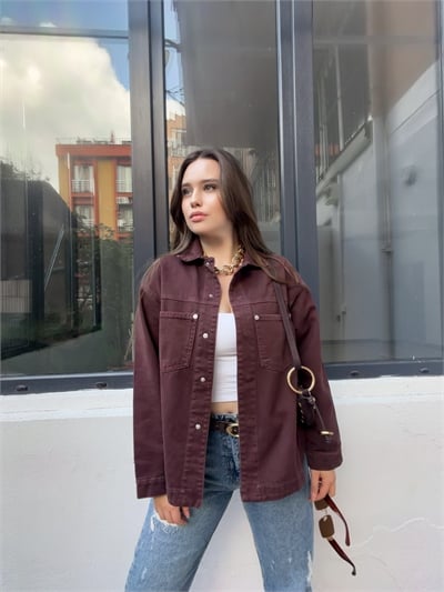 Kahve Cepli Gabardin Ceket