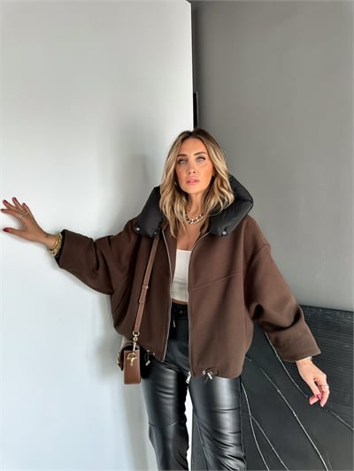 Kahve Çıkarılabilir Kapşonlu Kaşe Mont