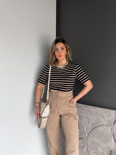 Kahve Çizgili Cotton Ami Tshirt