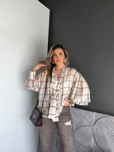 Kahve Ekose Bağlamalı Gömlek