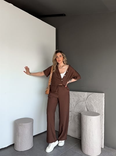 Kahve Kraşlı Relax Kesim Takım