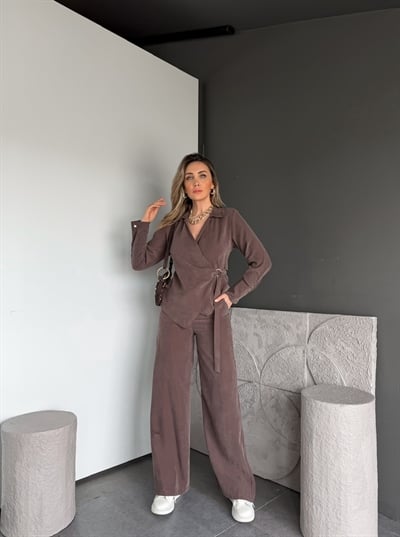 Kahve Kruvaze Tokalı Tensel Takım