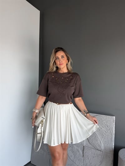 Kahve Önü Nakışlı Marka Model Tshirt