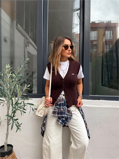 Kahve Saç Örgülü Marka Model Yelek