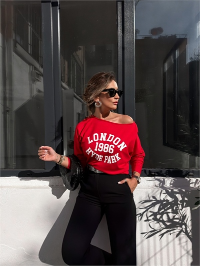 Kırmızı London Tek Omuz Tshirt