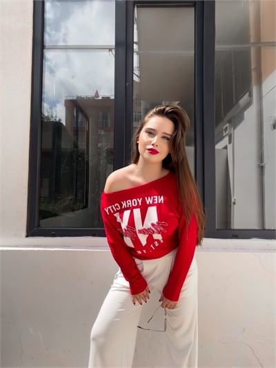 Kırmızı NY City Baskılı T-Shirt