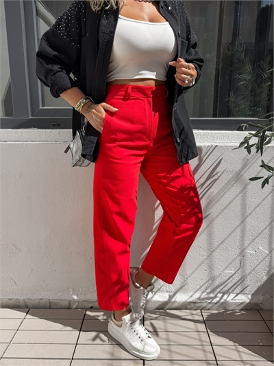Kırmızı Yan Dikişli Spor Kesim Pantolon
