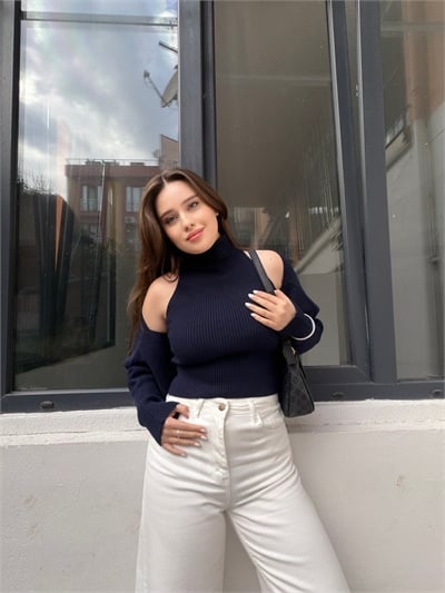 Lacivert Bolerolu Balıkçı Yaka Triko Bluz
