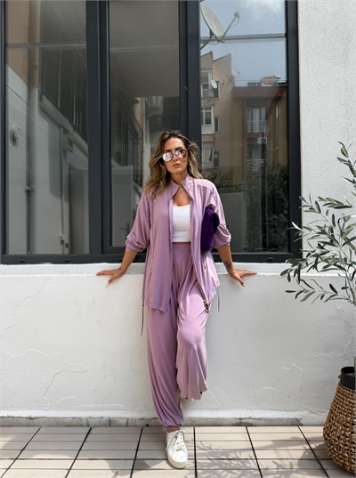 Lila Şalvarlı Full Likralı Takım
