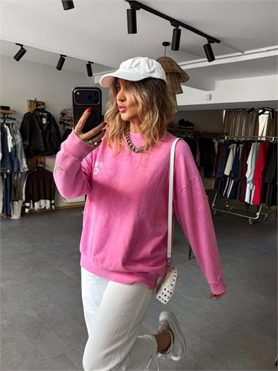 Pembe Phılıppo Yıkamalı Sweatshirt