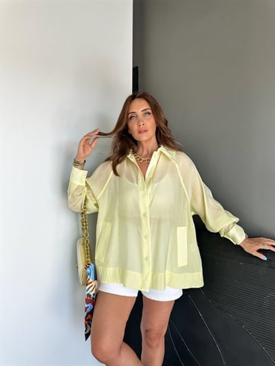 Sarı Yarasa Kol Oversize Gömlek