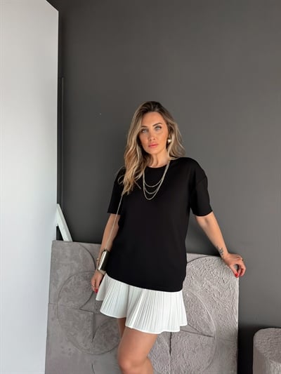 Siyah Kolyeli Fermuarlı Marka Model Tshirt