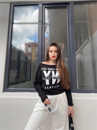 Siyah NY City Baskılı T-Shirt