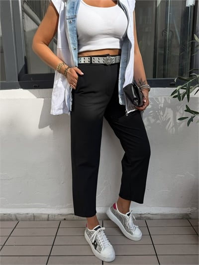 Siyah Yan Dikişli Spor Kesim Pantolon