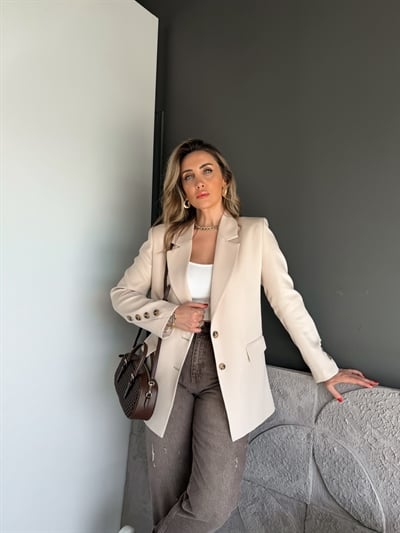 Taş Asimetrik Düğmeli Blazer Ceket
