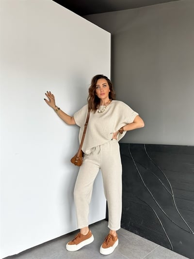 Taş Naturel Keten Dokulu Takım