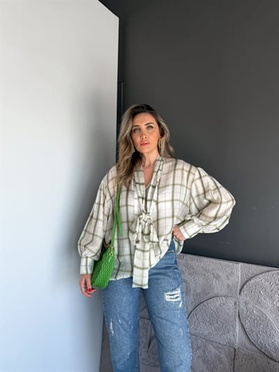 Yeşil Ekose Bağlamalı Gömlek