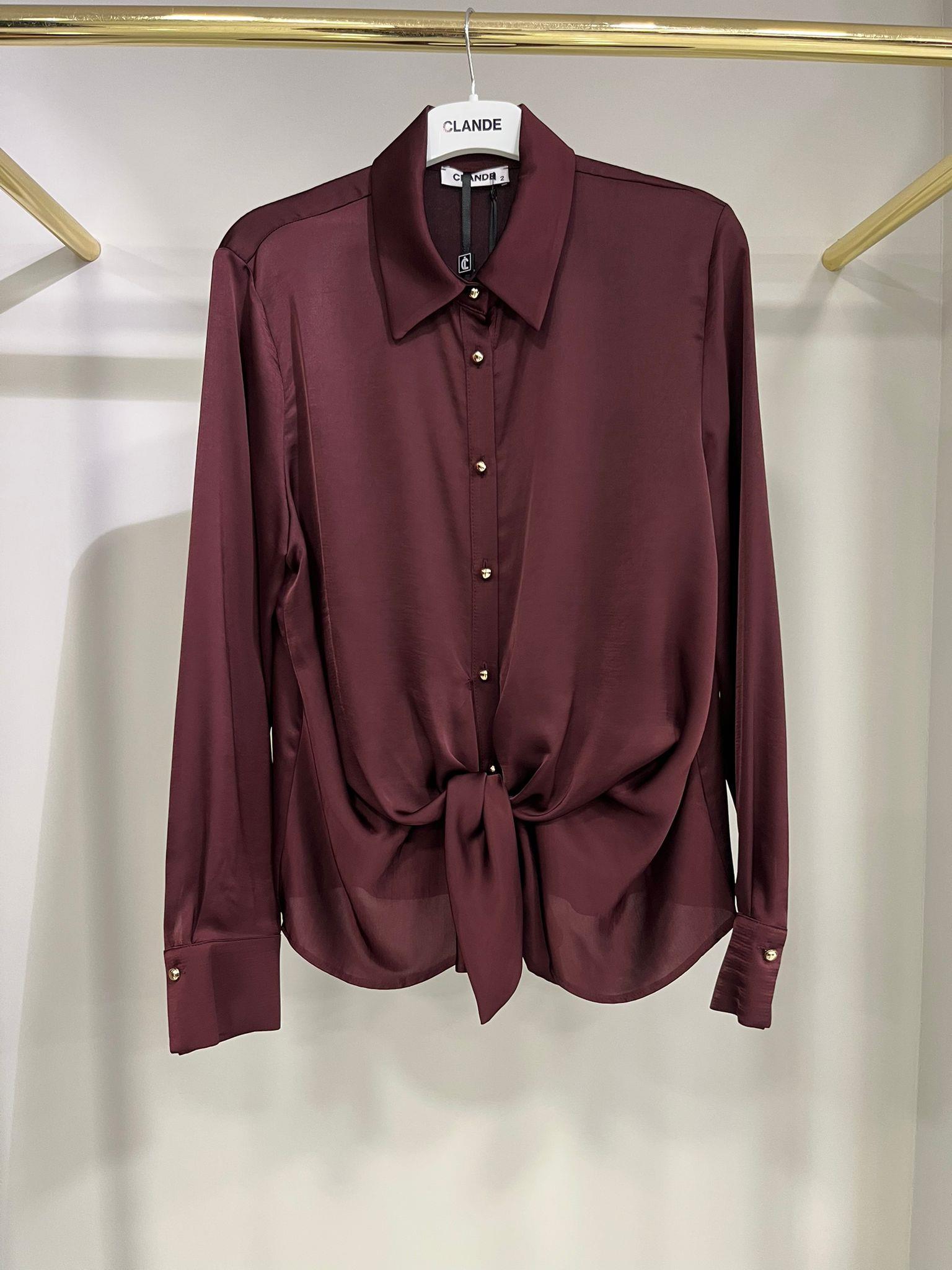 Clande Beli Bağlamalı Bordo Gömlek