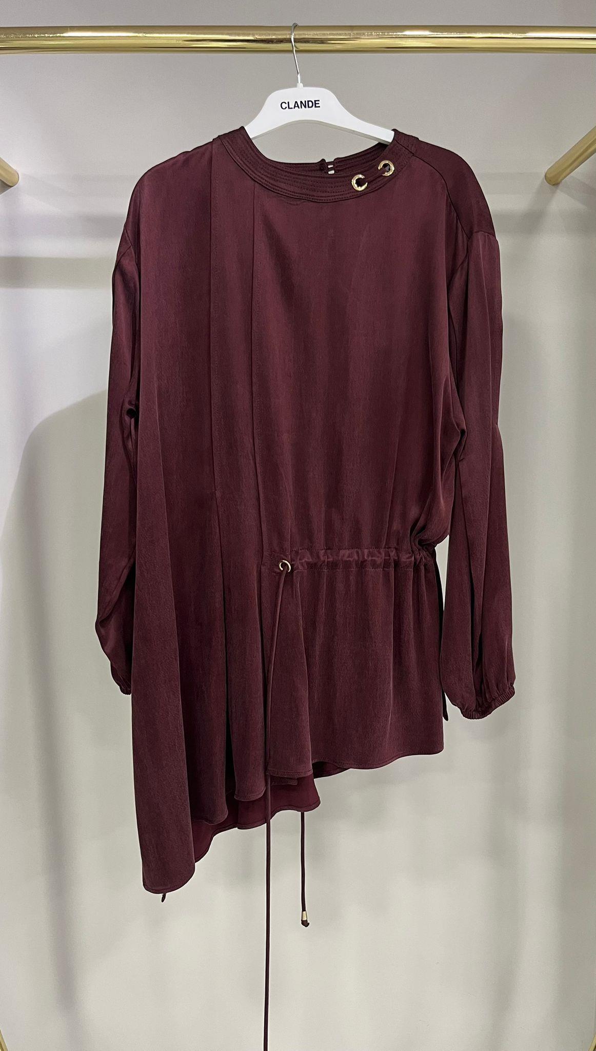 Clande Yandan Bağlamalı Bordo Tunik