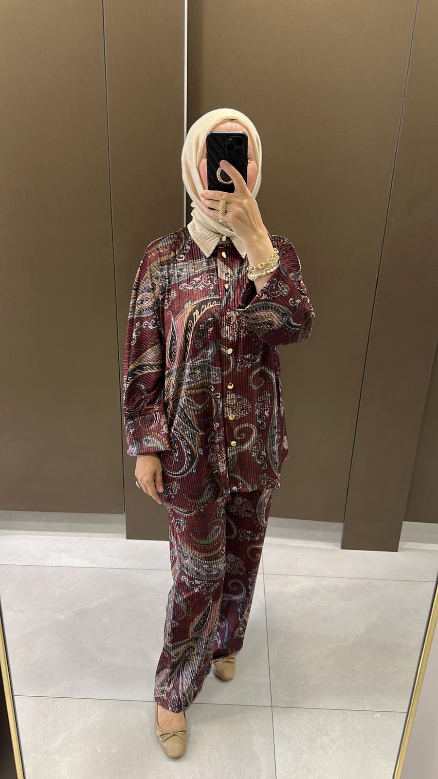 Ghisa Kadife Bordo Takım