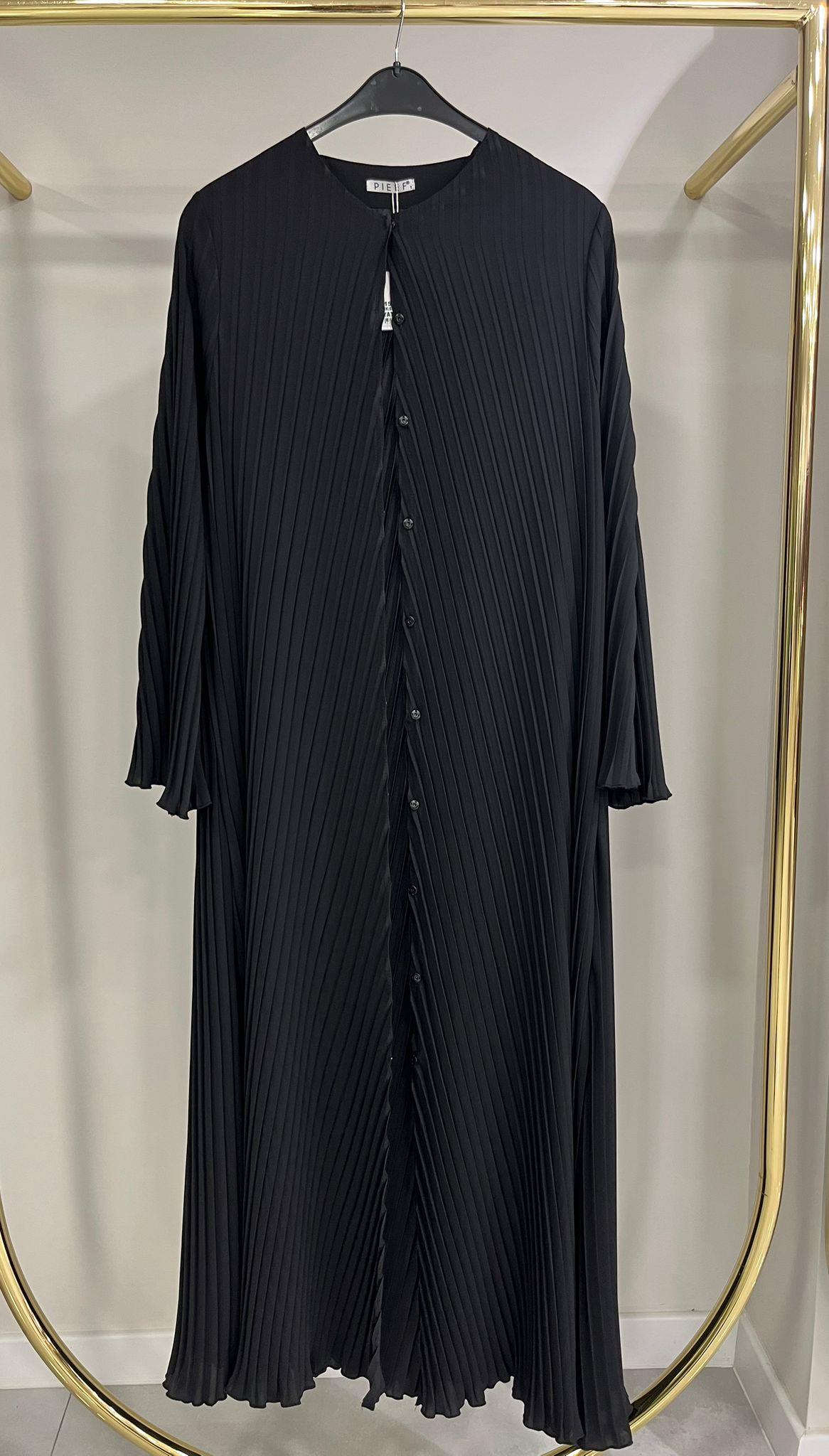 PIEFF Acordiyon Düğmeli Siyah Abaya