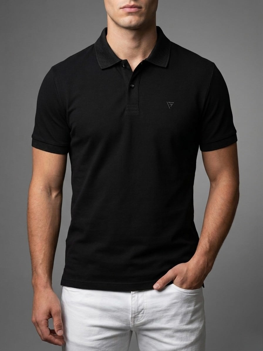  Erkek Polo Yaka Basic Kısa Kollu Günlük T-Shirt -Siyah