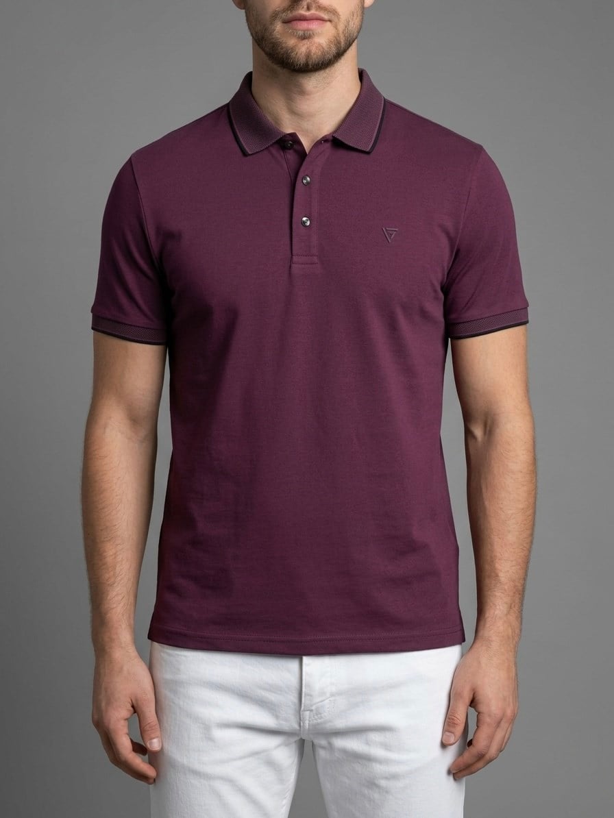  Erkek Polo Yaka Basic Kısa Kollu Günlük T-Shirt - Bordo