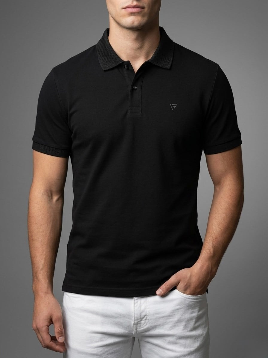  Erkek Polo Yaka Basic Kısa Kollu Günlük T-Shirt -Siyah