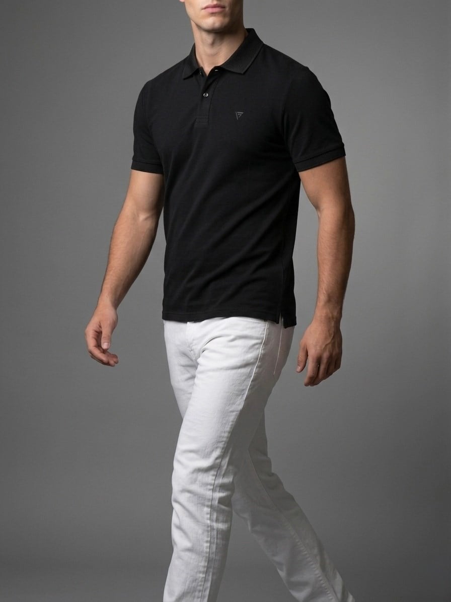  Erkek Polo Yaka Basic Kısa Kollu Günlük T-Shirt -Siyah
