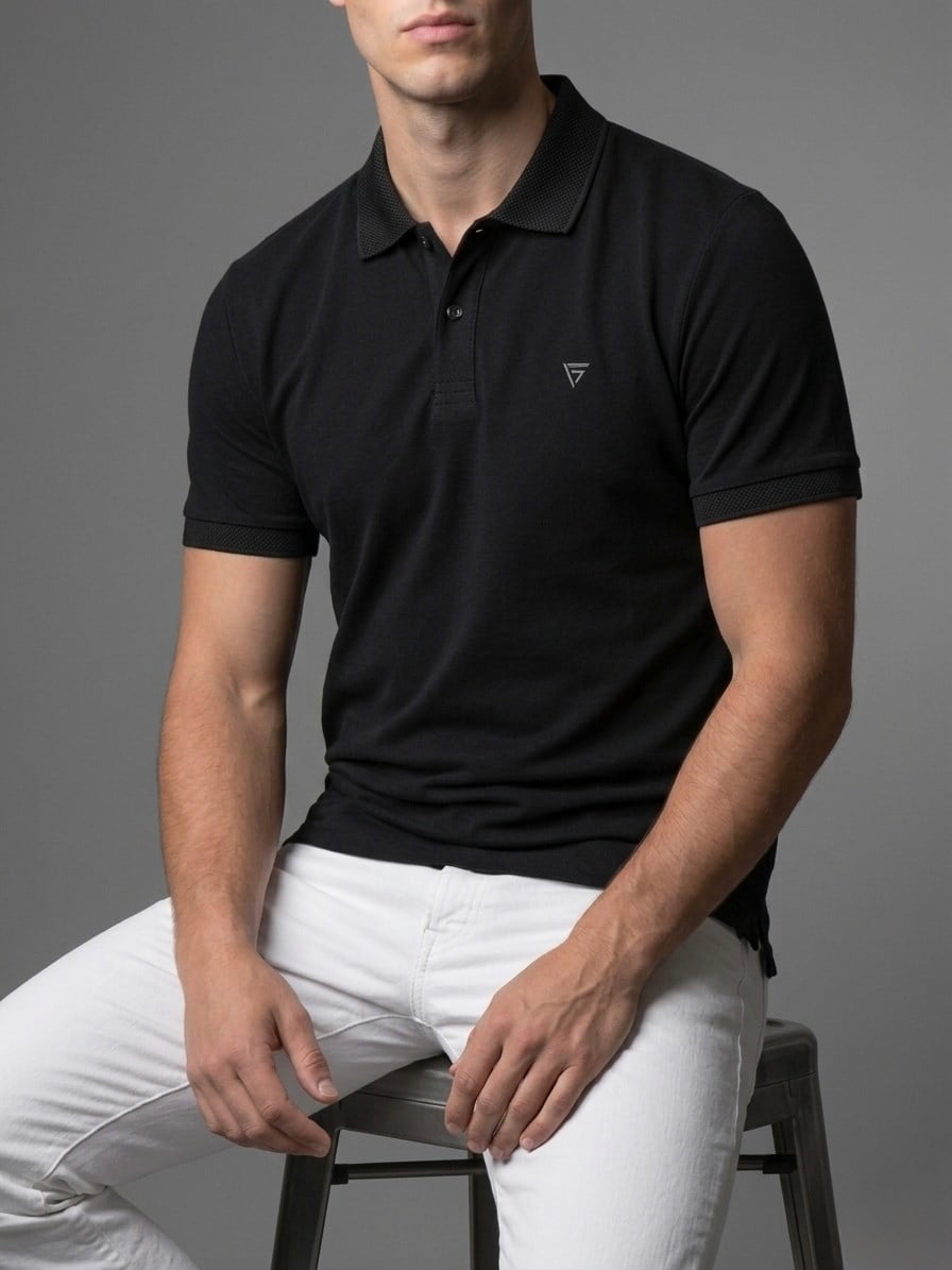 Erkek Polo Yaka Basic Kısa Kollu Günlük T-Shirt -Siyah