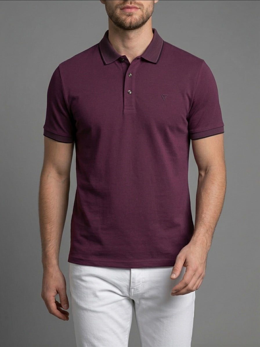  Erkek Polo Yaka Basic Kısa Kollu Günlük T-Shirt - Bordo