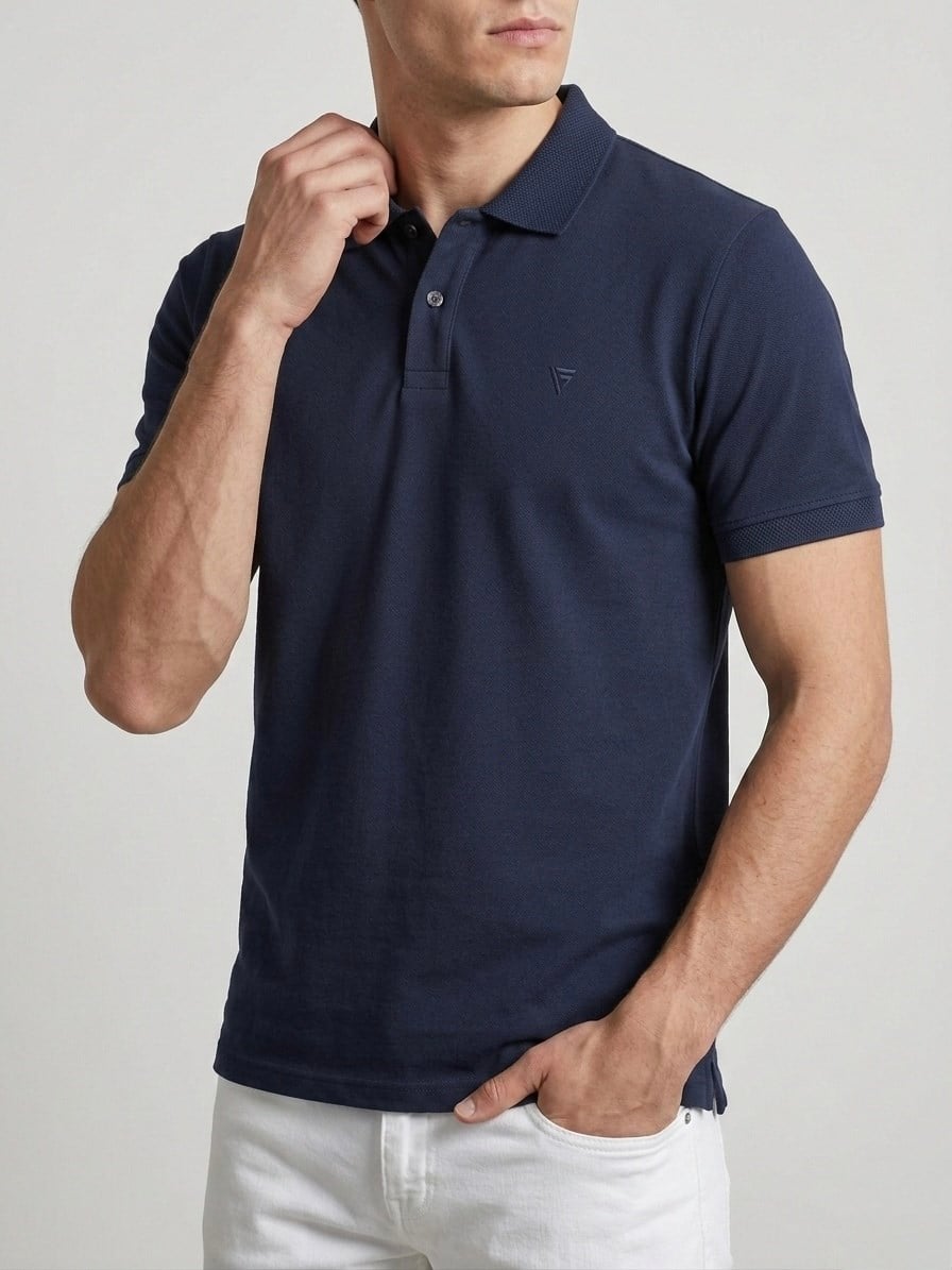  Erkek Polo Yaka Basic Kısa Kollu Günlük T-Shirt - Lacivert
